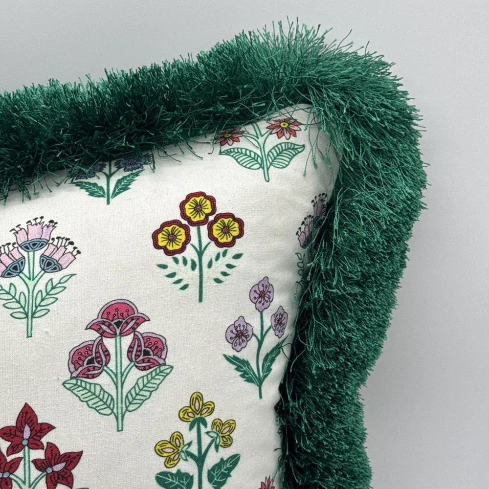 Furbish Dual Sided Decorative Floral Throw Pillow Tasseled Trim 17